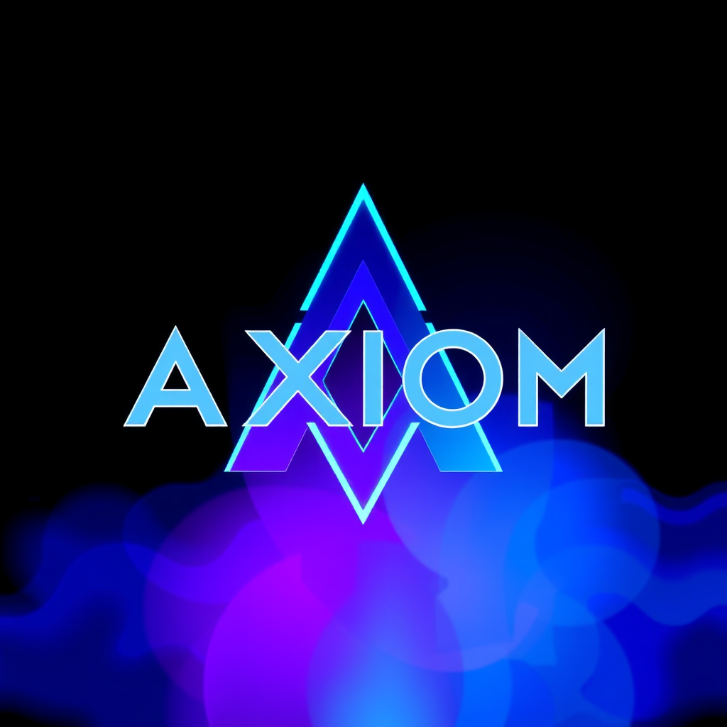 Axiom cryptocurrency trading platform logo with modern futuristic design featuring electric blue and cyber purple gradient colors