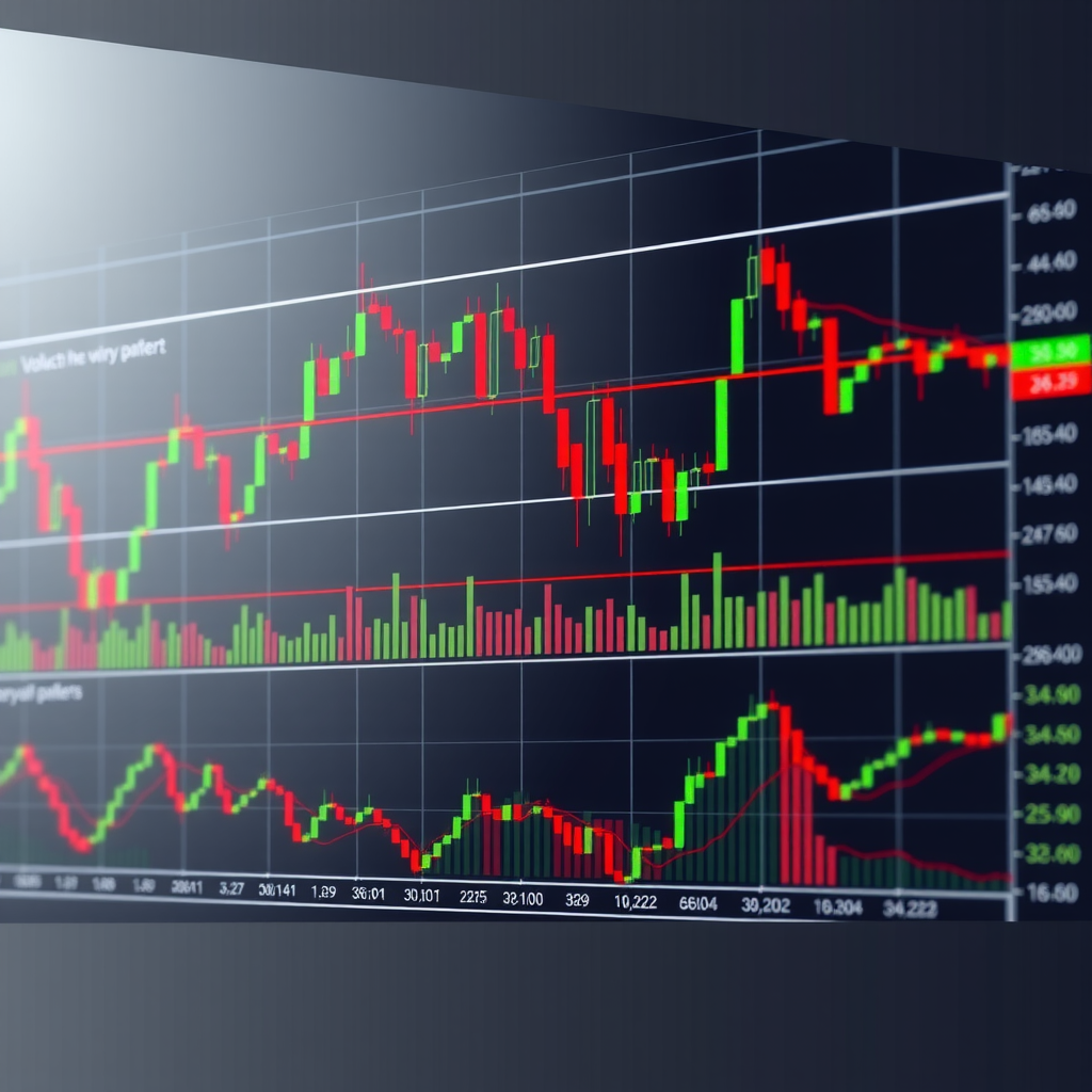 Professional trading chart displaying market volatility patterns with candlesticks, volume indicators, and technical analysis overlays on multiple timeframes
