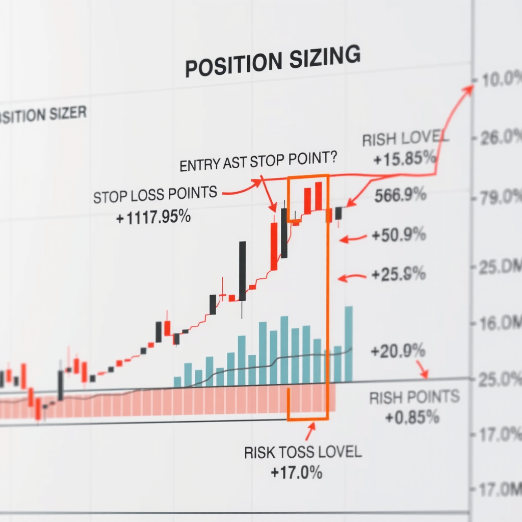 Detailed chart showing position sizing calculations with entry points stop loss levels and risk percentages illustrated on trading chart