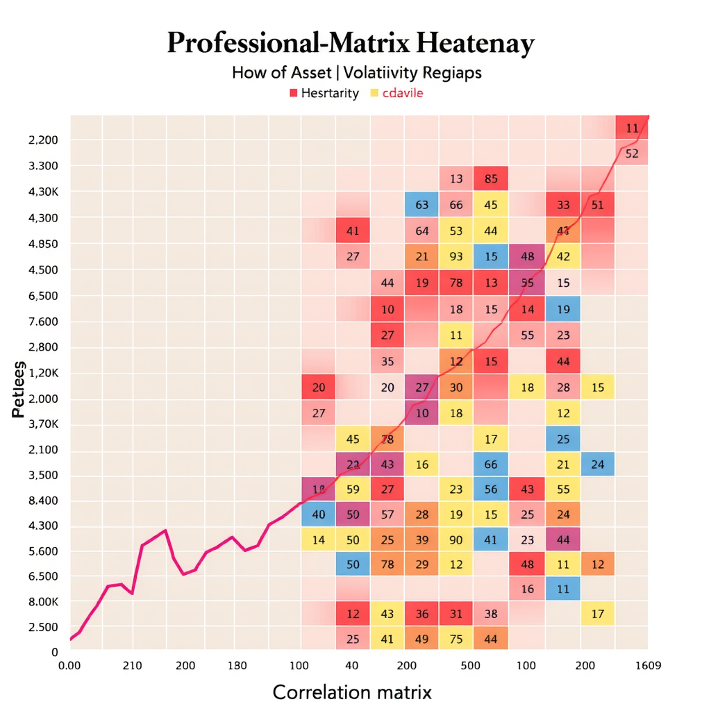 Professional correlation matrix heatmap showing relationships between different asset classes during various volatility regimes, with color-coded cells indicating correlation strength and directional relationships