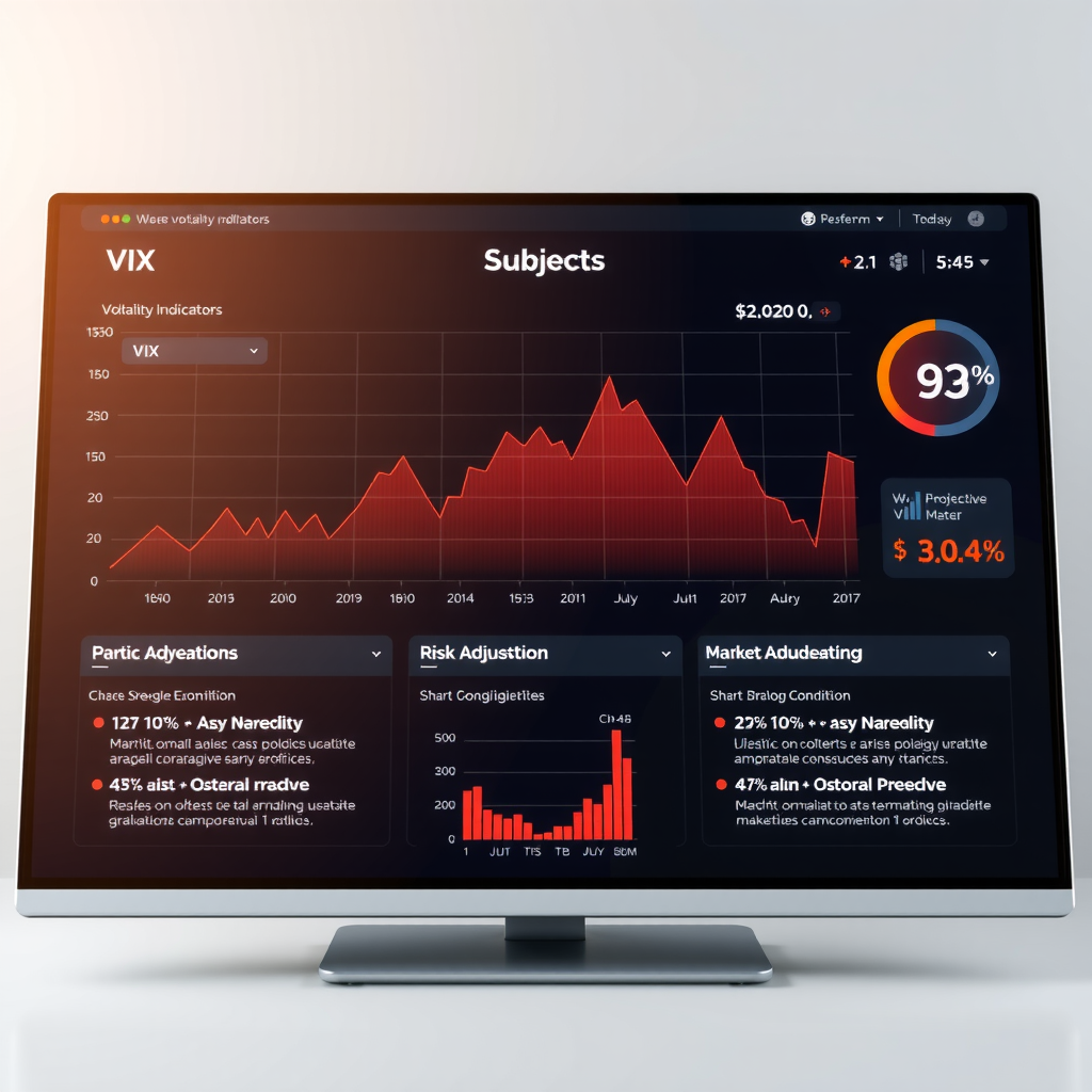 Dashboard showing market volatility indicators VIX chart and risk adjustment recommendations for different market conditions