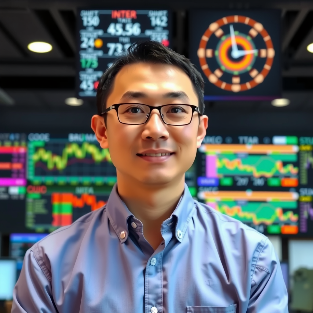 Professional photograph of David Lee, Risk Management Specialist, in trading floor environment with risk monitoring systems displayed